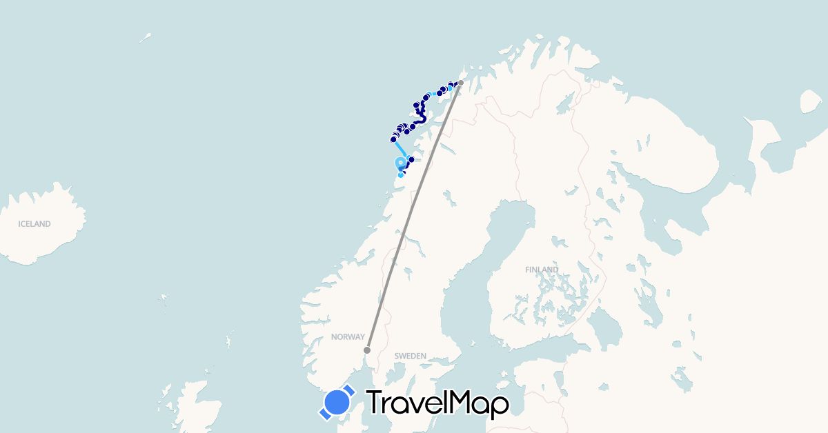 TravelMap itinerary: driving, plane, boat in Norway (Europe)